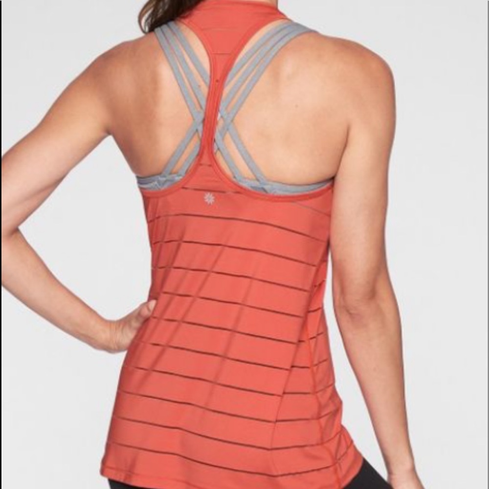 NWT Athleta Stripe Mesh HighNeck Tank Chi Tank szS